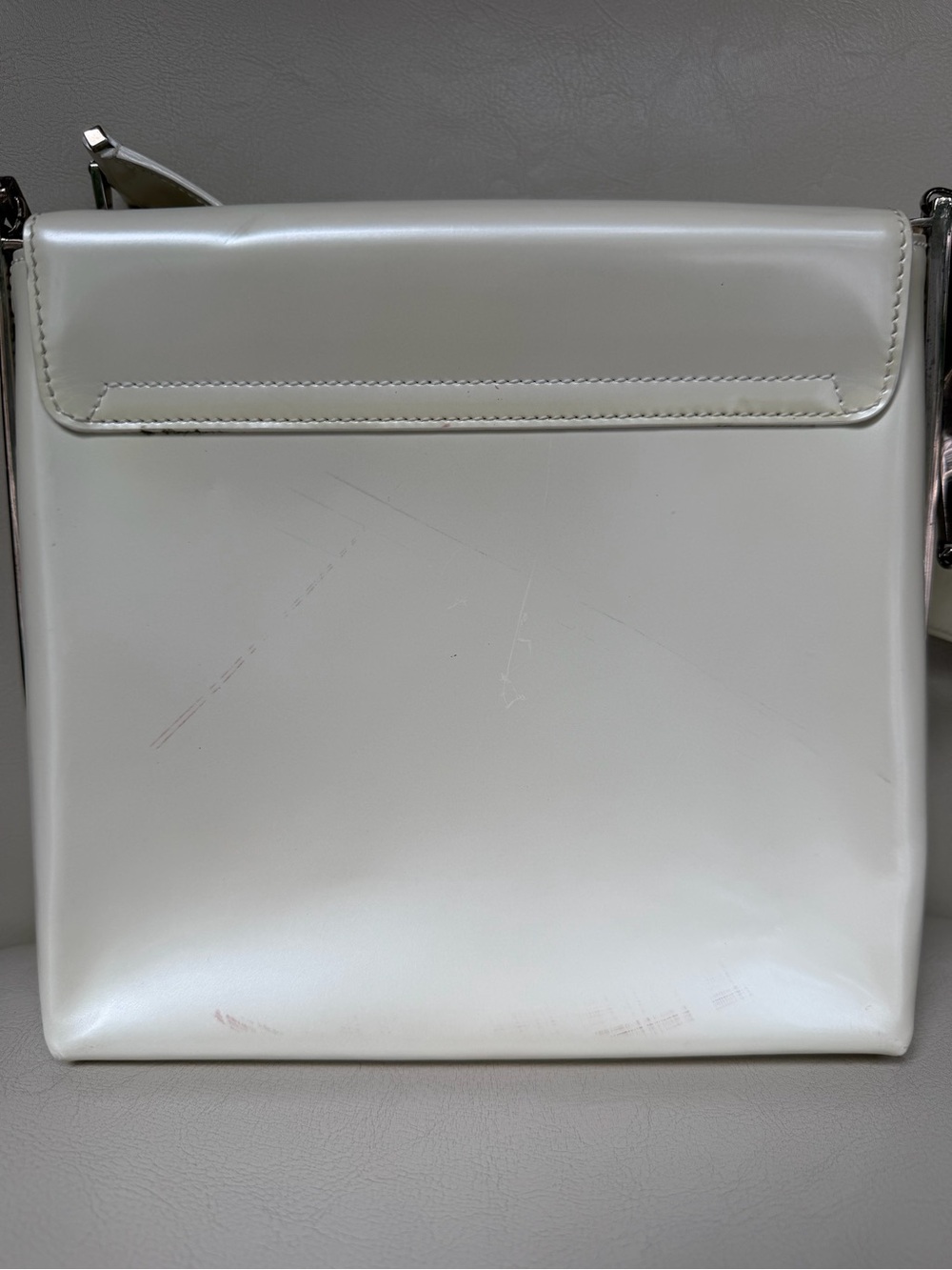Vintage Salvatore Ferragamo Pearl White Patent Leather Shoulder Bag Authentic - Picture 11 of 11